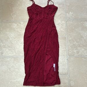 Burgundy lace corset dress